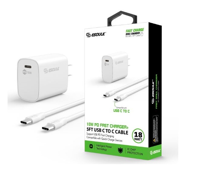 HOME ADAPTER COMBO USB C TO C CABLE 5FT ESOULK WHITE