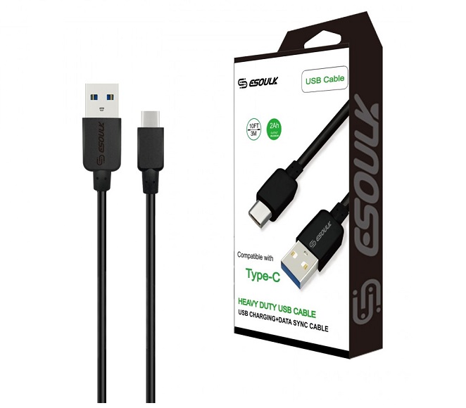 CABLE ANDROID TYPE-C 10FT PLASTIC ESOULK (BLACK)