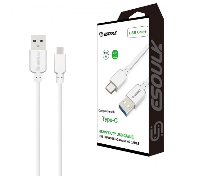 CABLE ANDROID TYPE-C 10FT PLASTIC ESOULK (WHITE)