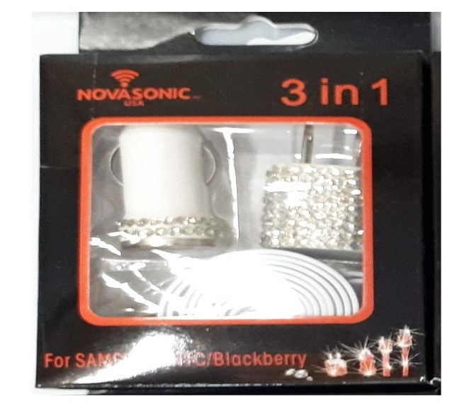 3 in 1 Home and Car Charger with Micro USB Cable (Diamond White)