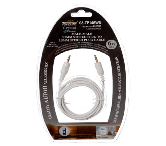 AUXILIARY AUDIO CABLE 6FT 3.5MM PLUG TOPZONEBLACK, WHITE)