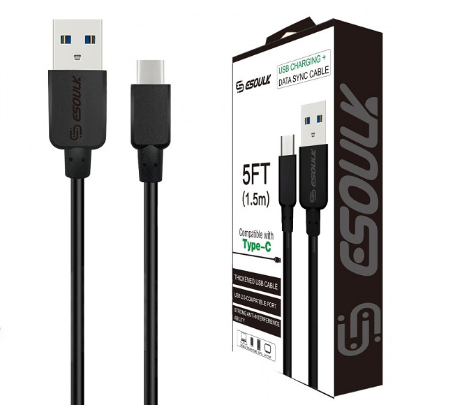 CABLE ANDROID TYPE-C 5FT PLASTIC ESOULK (BLACK)