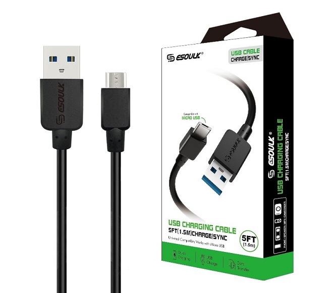CABLE ANDROID MICRO USB 5FT PLASTIC ESOULK (BLACK)