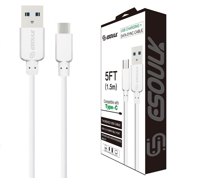 CABLE ANDROID TYPE-C 5FT PLASTIC ESOULK (WHITE)