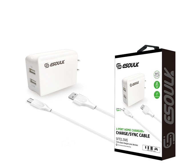 HOME ADAPTER COMBO TYPE-C 5FT WHITE ESOULK