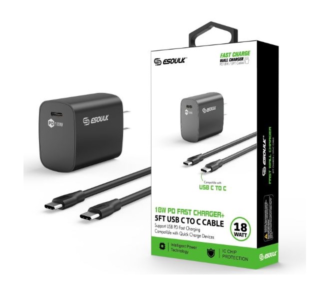 HOME ADAPTER COMBO USB C TO C CABLE 5FT ESOULK BLACK